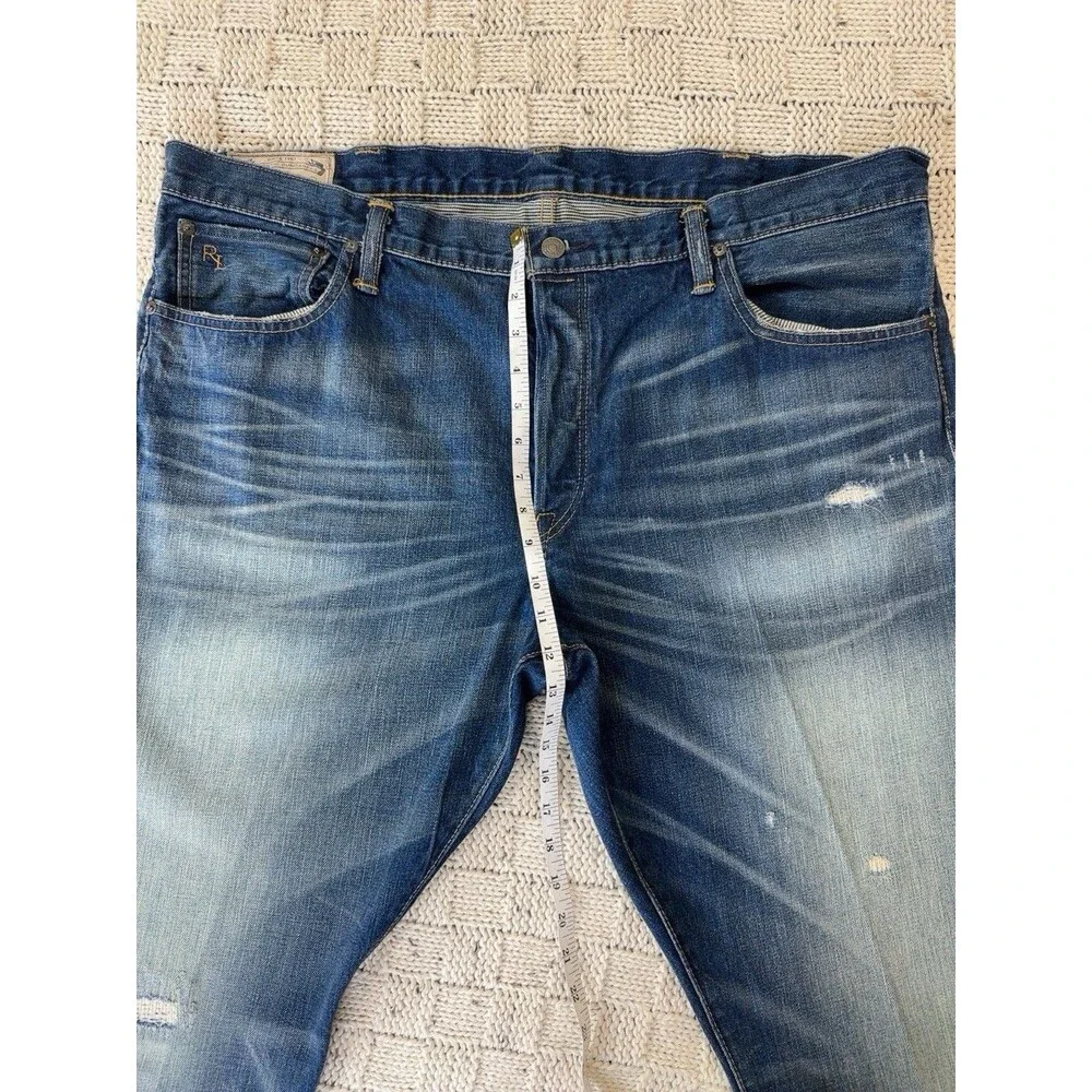Polo Ralph Lauren Varick Slim Straight Jeans Mens 40x30 Blue Distressed Denim - Picture 7 of 10